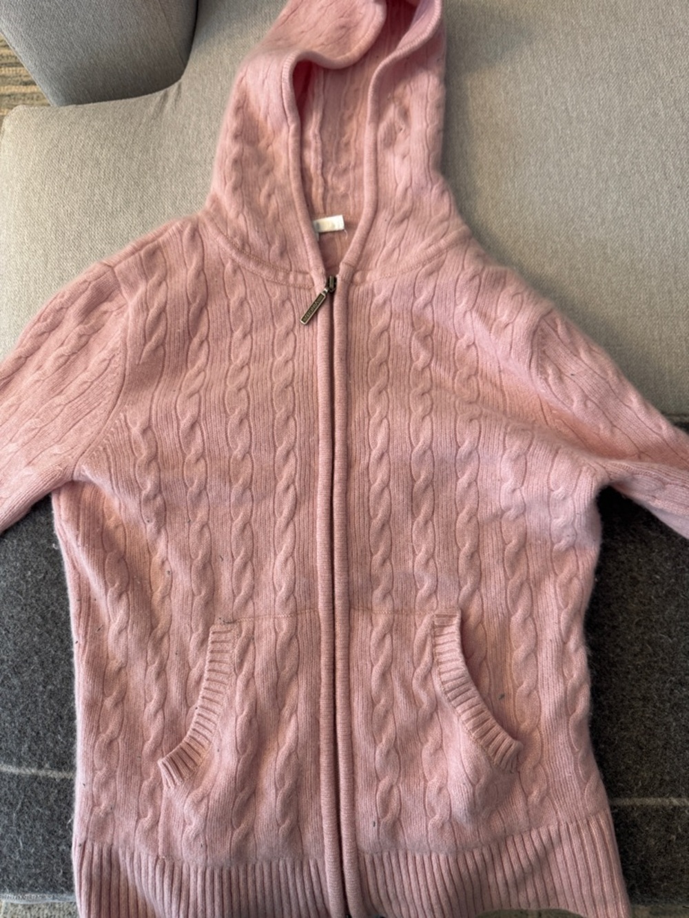 Vince Pink Cable-Knit Hooded Zip-Up Sweater